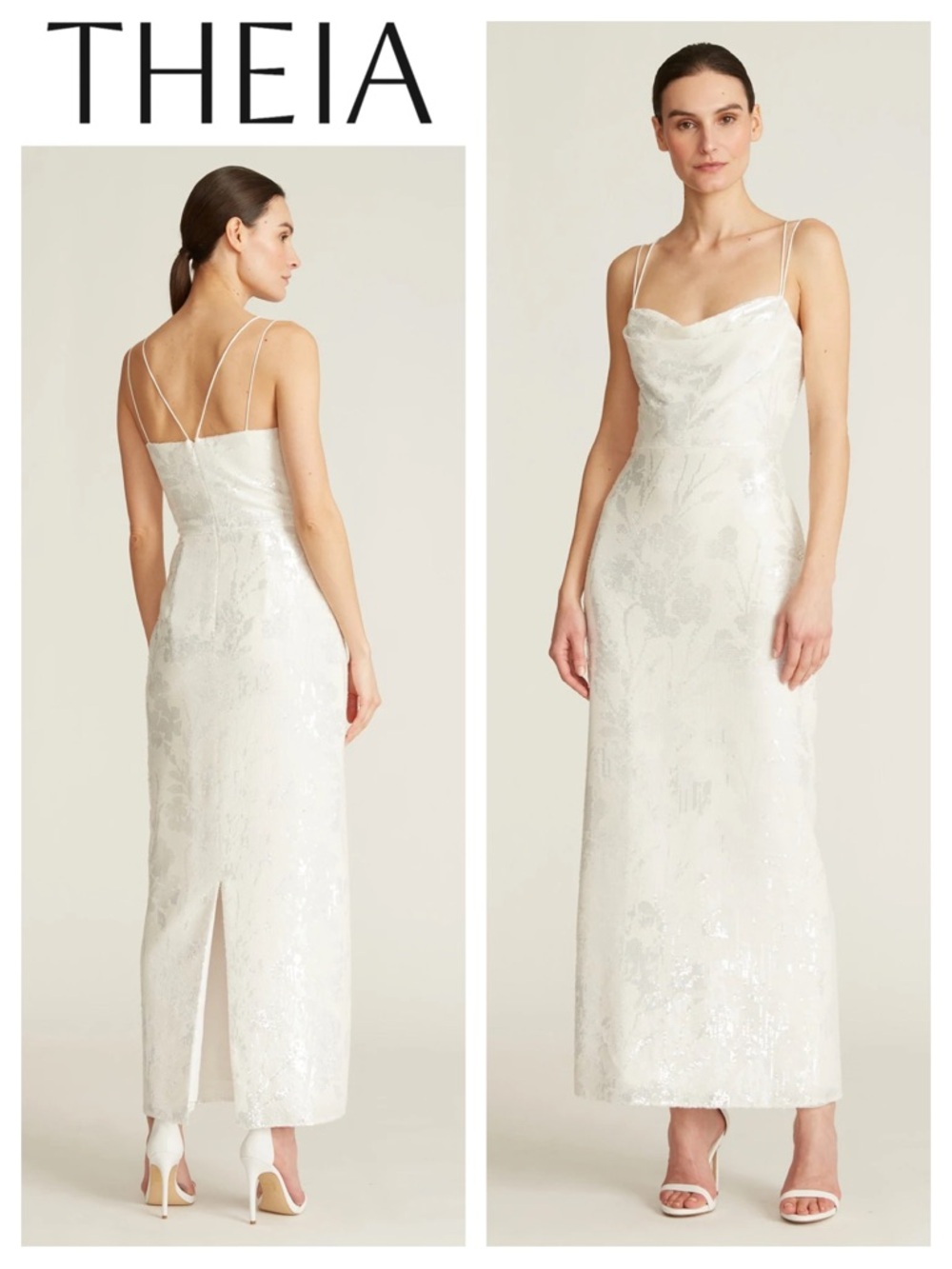 THEIA Saylor Floral Sequin Cowl-Neck Dress